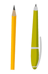 Image showing Green pen and yellow pencil vector illustration.
