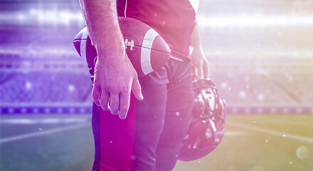 Image showing closeup American Football Player isolated on big modern stadium