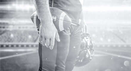 Image showing closeup American Football Player isolated on big modern stadium