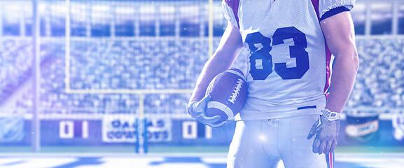 Image showing closeup American Football Player isolated on big modern stadium