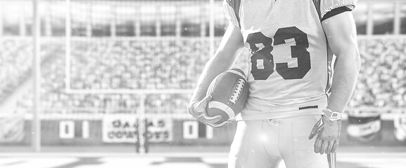 Image showing closeup American Football Player isolated on big modern stadium