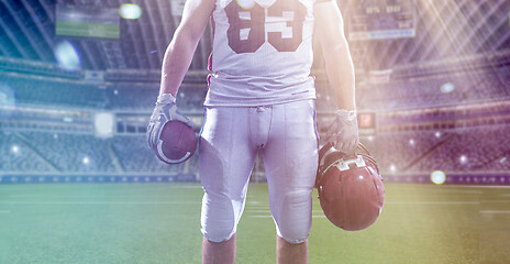 Image showing closeup American Football Player isolated on big modern stadium