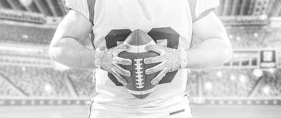 Image showing closeup American Football Player isolated on big modern stadium