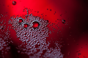Image showing Detail of a glass with red wine and bubbles