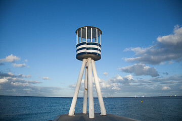 Image showing Lifeguard towers at a beach in Denmark