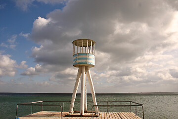 Image showing Lifeguard towers at a beach in Denmark