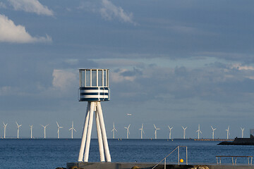 Image showing Lifeguard towers at a beach in Denmark