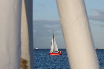 Image showing Lifeguard towers at a beach in Denmark