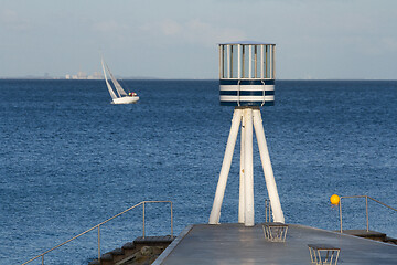 Image showing Lifeguard towers at a beach in Denmark