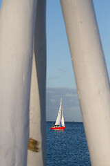 Image showing Lifeguard towers at a beach in Denmark