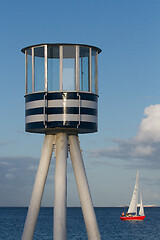 Image showing Lifeguard towers at a beach in Denmark