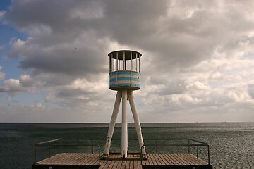 Image showing Lifeguard towers at a beach in Denmark