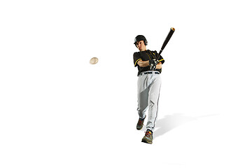 Image showing one caucasian man baseball player playing in studio