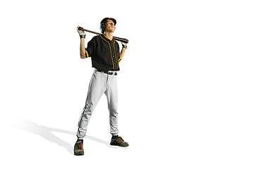 Image showing one caucasian man baseball player playing in studio