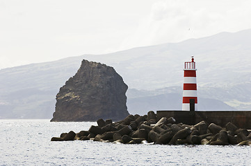 Image showing Tip of the jetty of Madalena harbor in Pico island, Azores