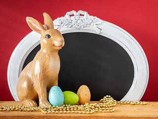 Image showing Easter decoration rabbit and vintage frame