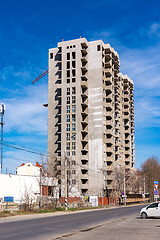 Image showing Abandoned and unfinished construction of a multi-storey residential building