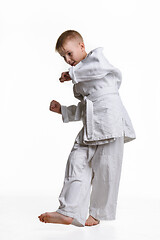 Image showing Judo boy practicing to do a sweep