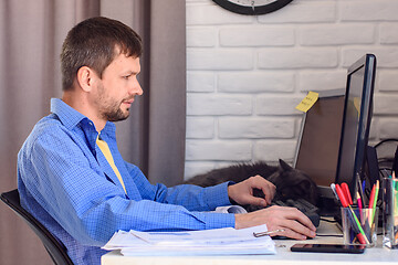 Image showing Freelancer employee at work at home in his workplace
