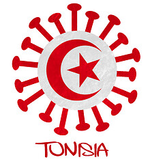 Image showing The Tunisian national flag with corona virus or bacteria