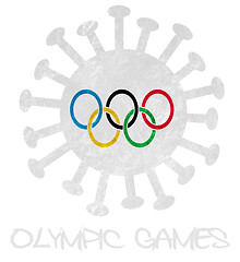 Image showing The Olympic flag with corona virus or bacteria