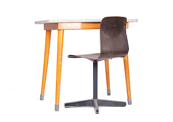 Image showing Vintage school desk and chair