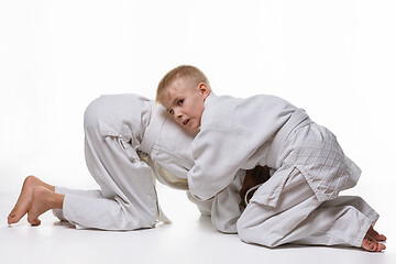 Image showing Two sambo students fight in a porter