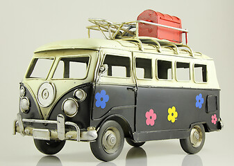 Image showing Vintage miniature Hippie Bus Van Toy truck for travel 