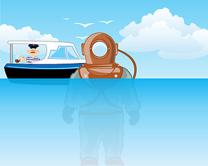 Image showing Vector illustration of the cartoon diver in water