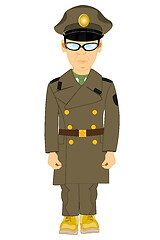 Image showing Military in overcoat on white background is insulated