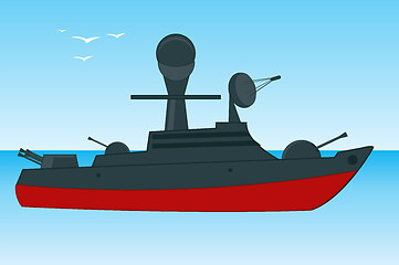 Image showing Warship with weapon on background blue epidemic deathes