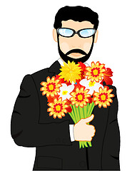 Image showing Man in fashionable suit with bouquet flower