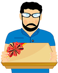 Image showing Vector illustration young men with gift by box in hand