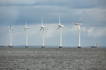 Image showing Wind tubines near the coast