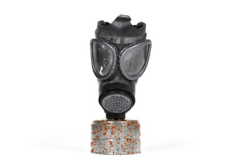 Image showing Vintage gasmask isolated on white - Rusted filter