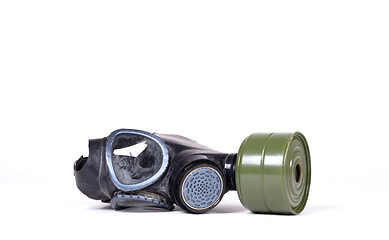 Image showing Vintage gasmask isolated on white - Green filter