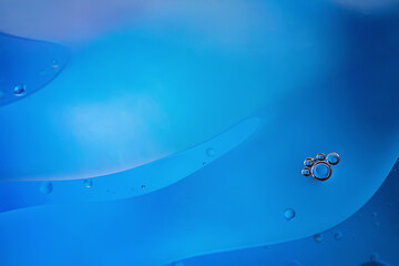 Image showing Blue abstract background picture made with oil, water and soap