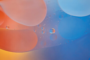 Image showing Orange and blue abstract background picture made with oil, water and soap