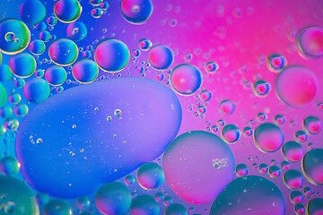 Image showing Defocused pink and blue abstract background picture made with oil, water and soap