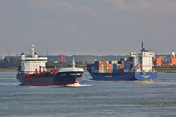 Image showing Industrial ship leaving Rotterdam