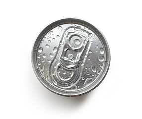 Image showing cola can with water drops on white background