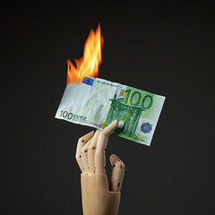 Image showing burning euro banknote