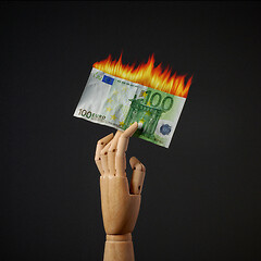 Image showing burning euro banknote