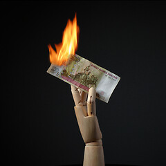 Image showing burning ruble banknote