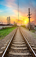 Image showing Railway station at sunrise