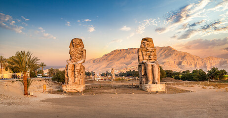 Image showing Colossi of Memnon at sunset