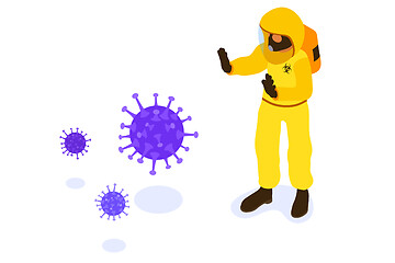 Image showing Doctor in protective coverall stop coronavirus