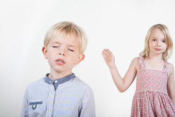 Image showing Portrait of a brother and sister in studio