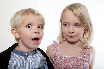 Image showing Portrait of a brother and sister in studio