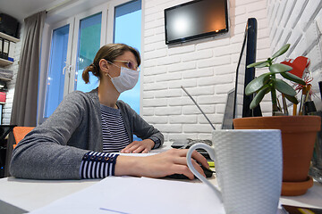 Image showing The quarantined worker performs its functions online remotely from home